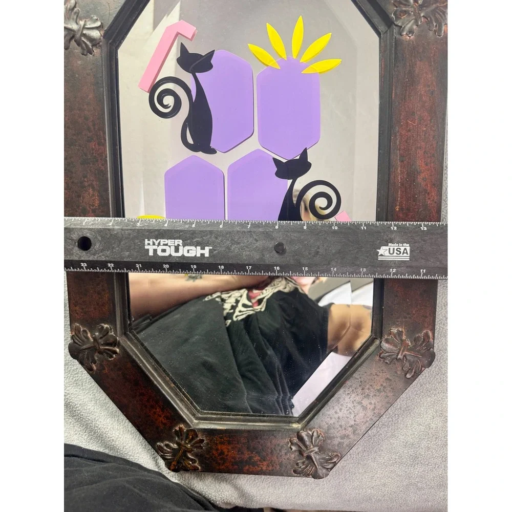 Uttermost Custom Upcycle Octagon Wall Mirror Black Cat Beveled‎ Bronze 22x14